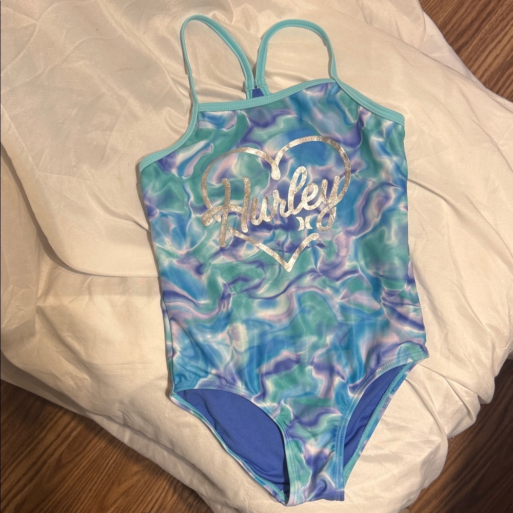Hurley Aqua and Lavender Swimsuit Girls Size 5/6